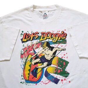 Vintage 90s Y2k Let's Boogie Boogie Board Size Large Mens White T-Shirt Alstyle